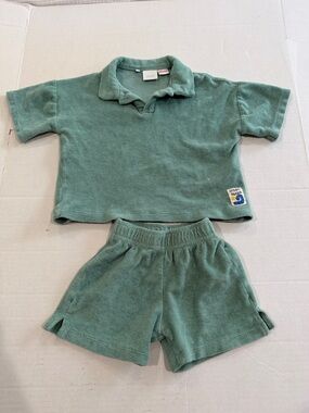 Zara Mint Green Terry Polo Top and Shorts Set